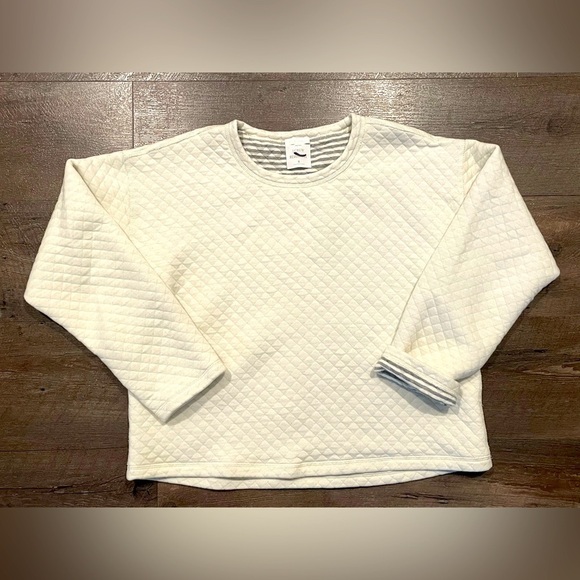 J. Crew Tops - J Crew Women’s White And Striped Reversible Quilted Crewneck Sweatshirt Size S